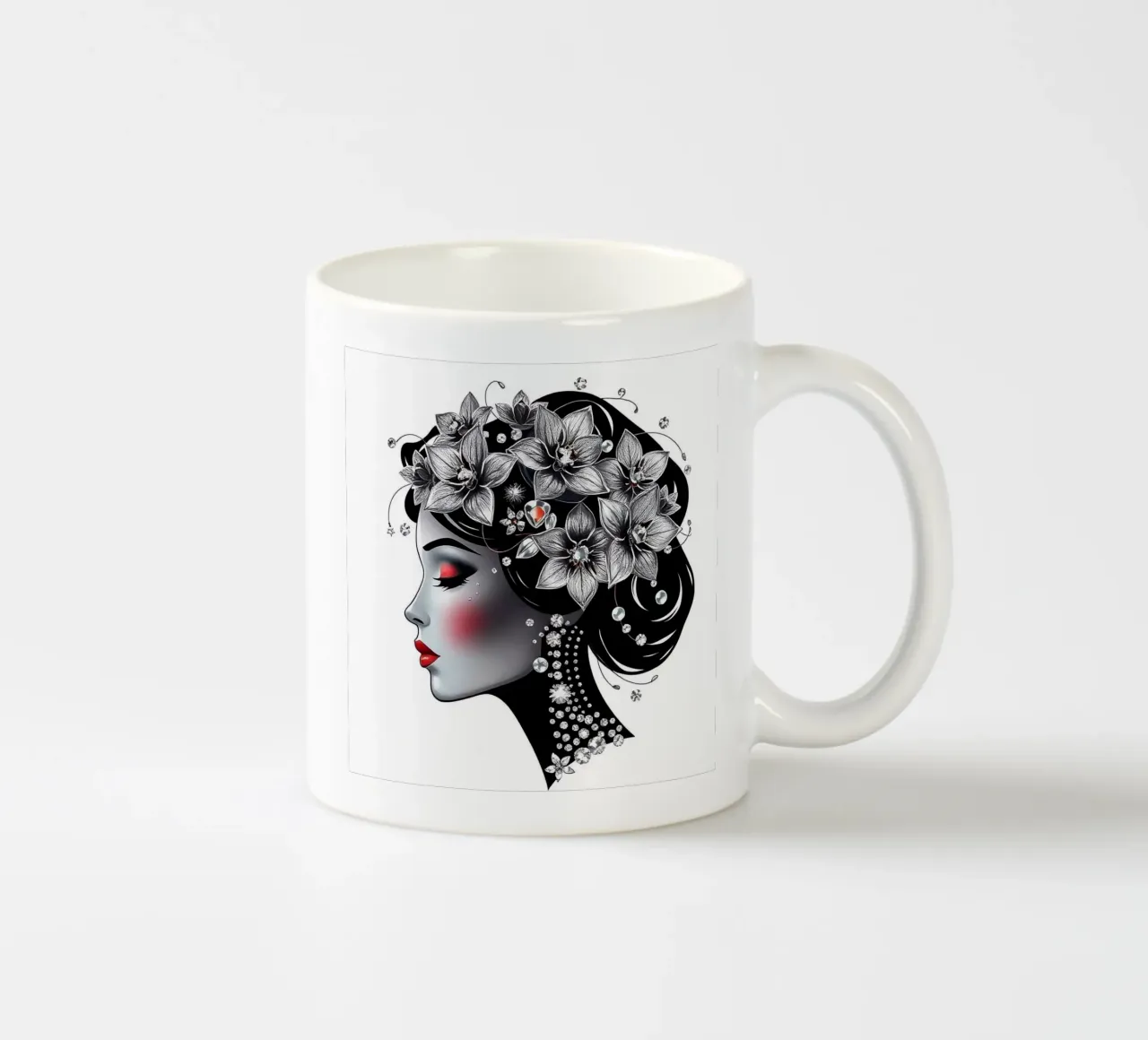 Donna con copricapo di fiori tazza in ceramica da BenCoStyle