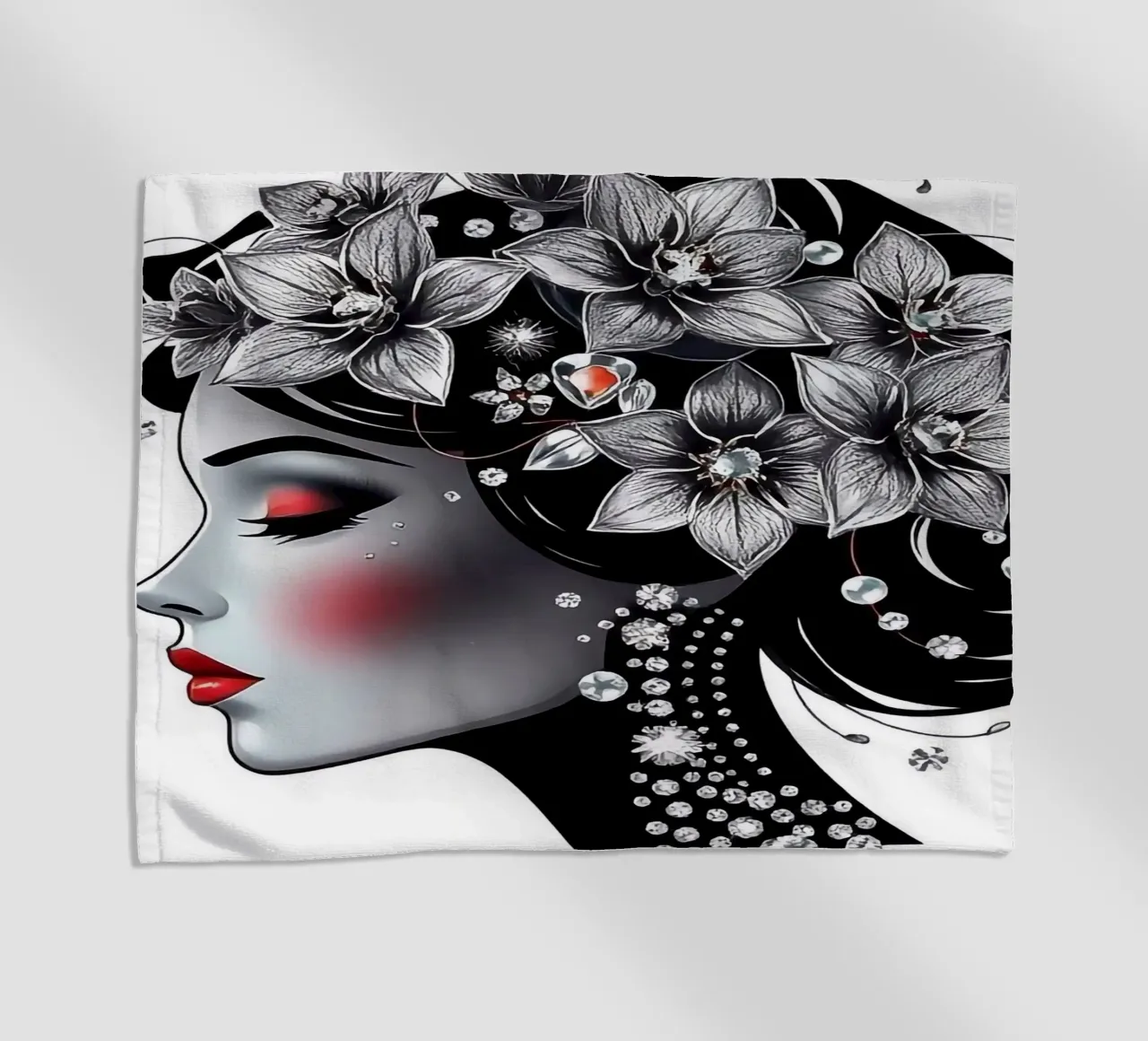 Donna con copricapo di fiori telo mare da BenCoStyle