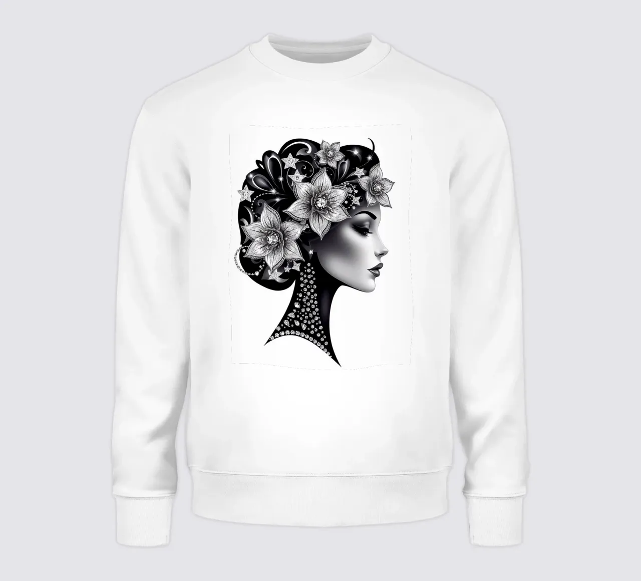 Illustrazione di una donna con un copricapo di fiori felpa da BenCoStyle