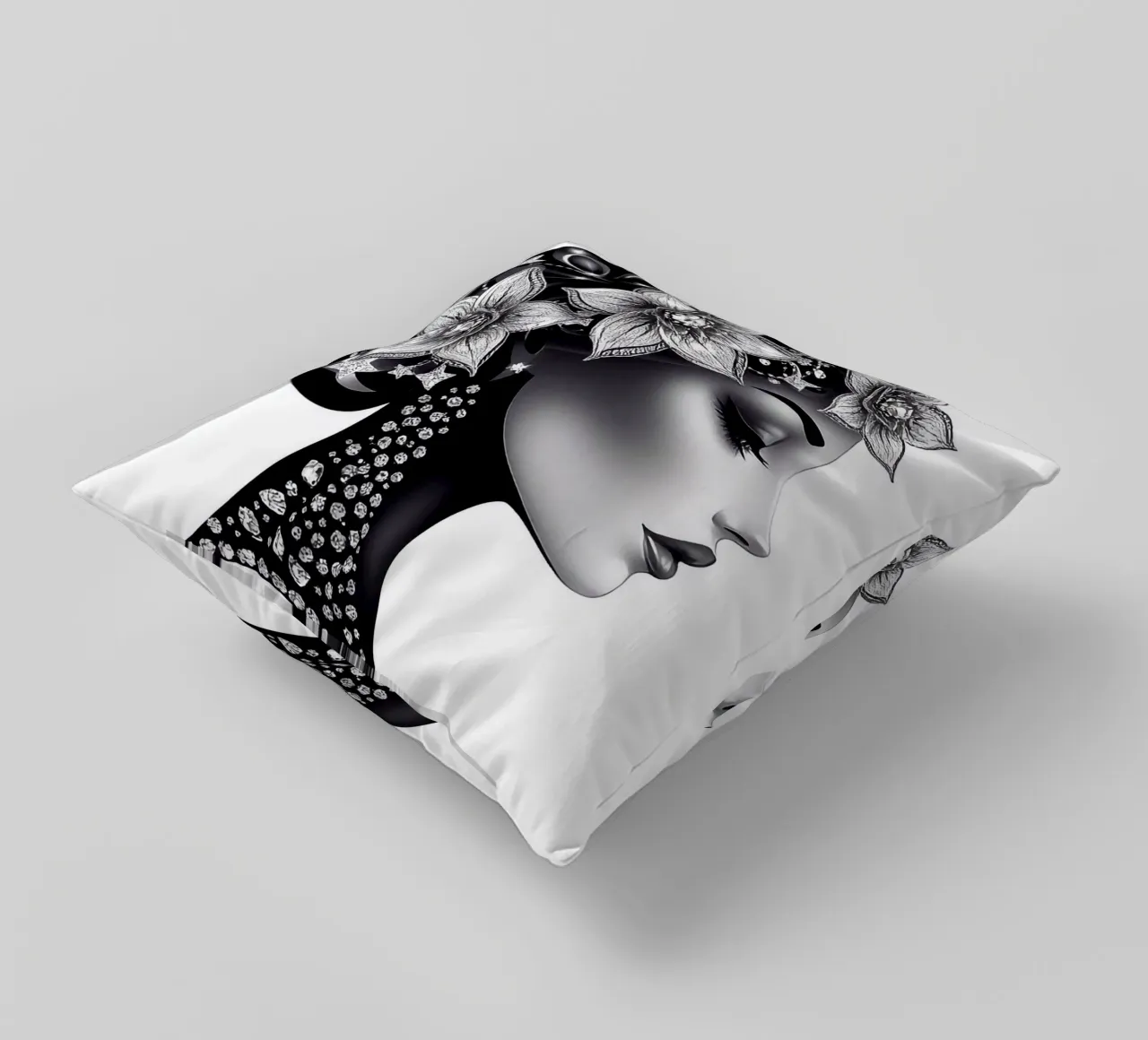 Illustrazione di una donna con un copricapo di fiori cuscino da BenCoStyle