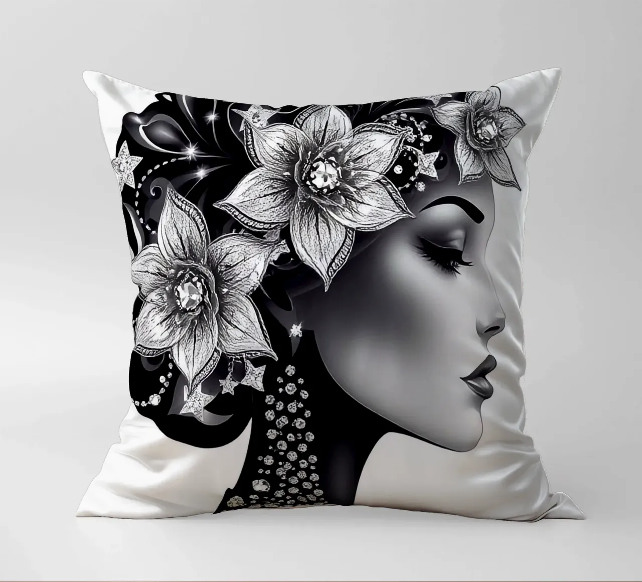 Illustrazione di una donna con un copricapo di fiori cuscino da BenCoStyle