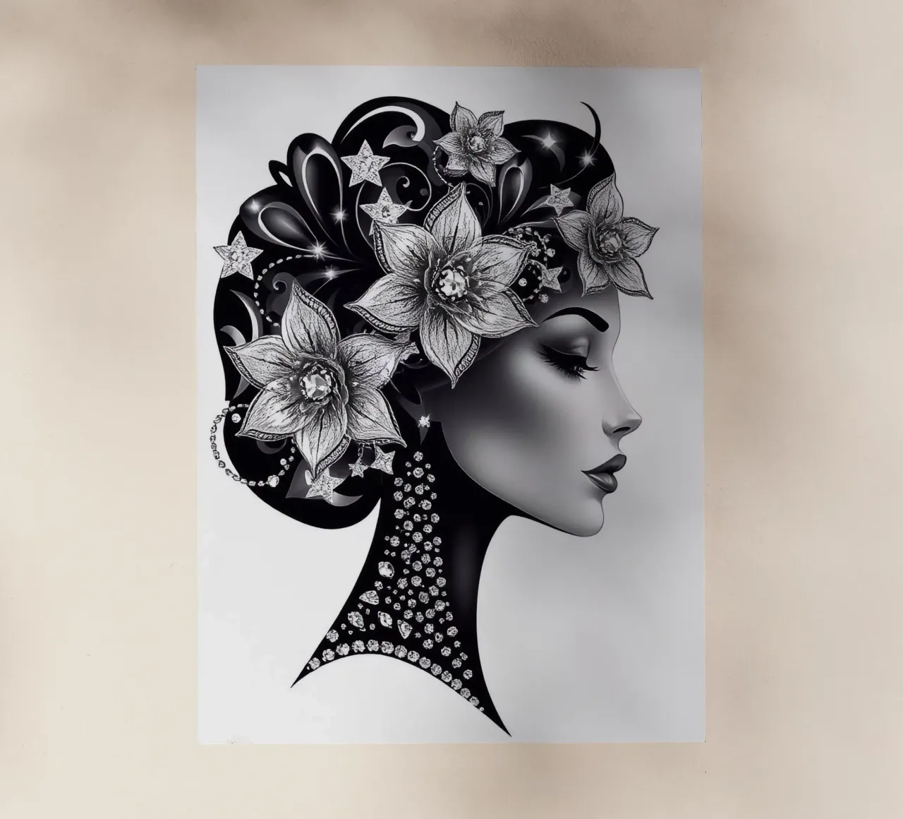 Illustrazione di una donna con un copricapo di fiori pellicola backlit da BenCoStyle