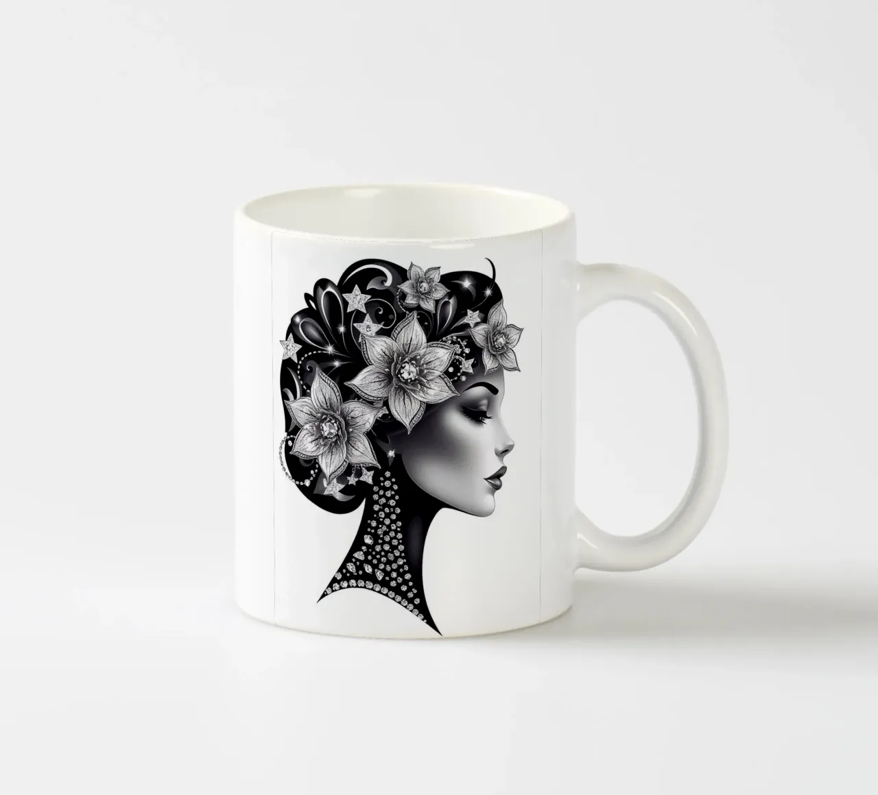Illustrazione di una donna con un copricapo di fiori tazza in ceramica da BenCoStyle