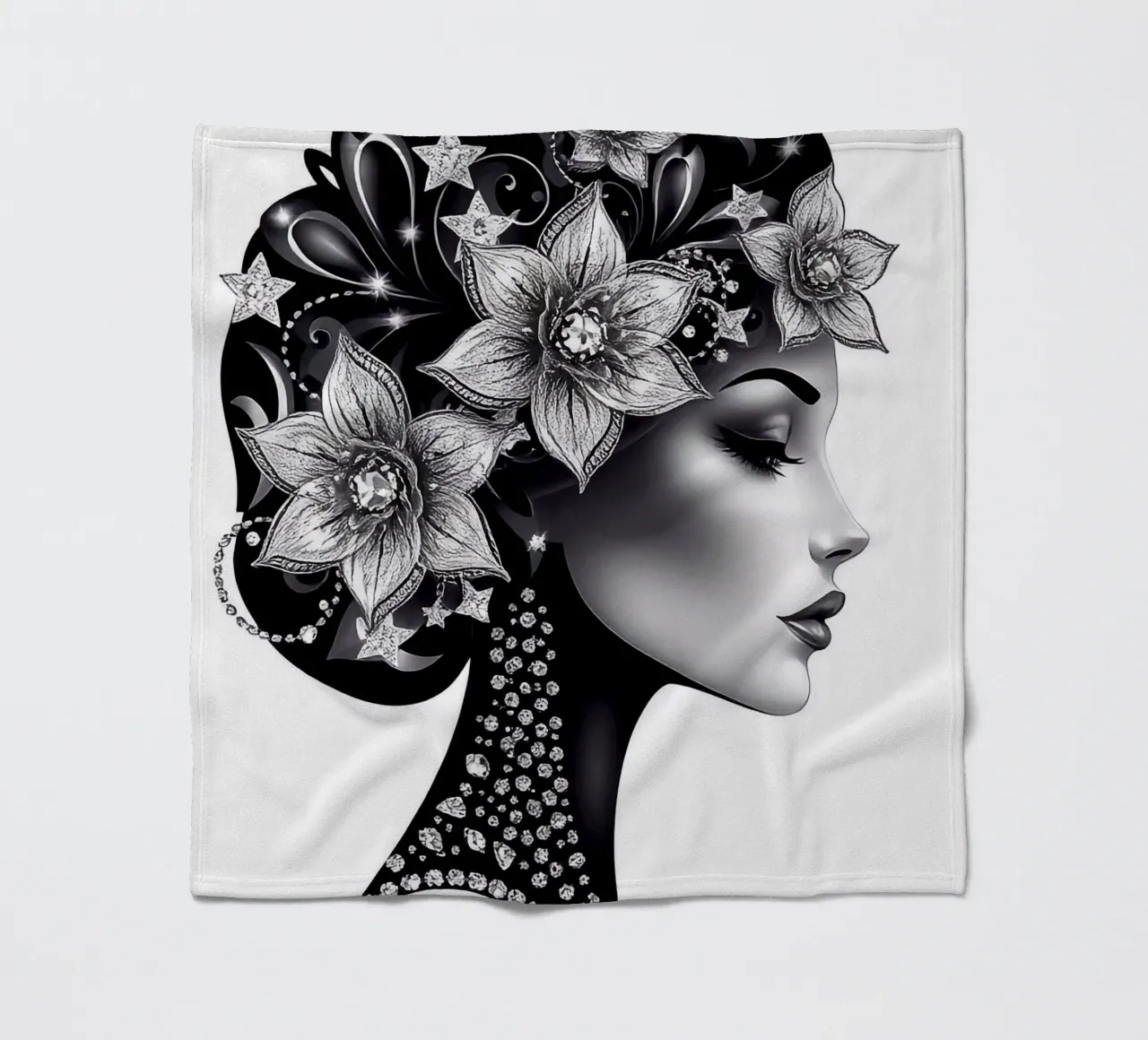 Illustrazione di una donna con un copricapo di fiori coperta in pile da BenCoStyle