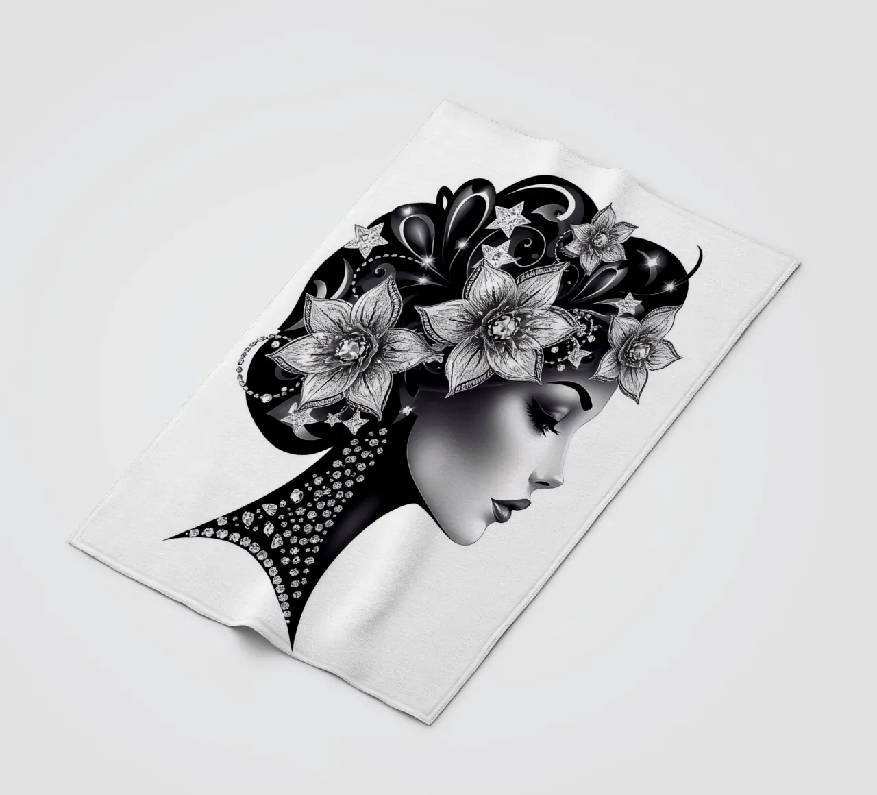Illustrazione di una donna con un copricapo di fiori coperta in pile da BenCoStyle