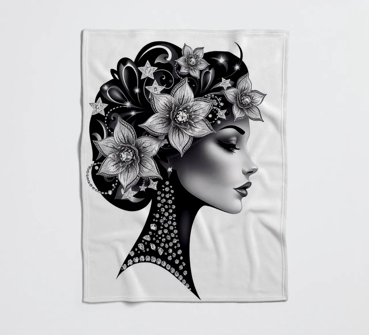 Illustrazione di una donna con un copricapo di fiori coperta in pile da BenCoStyle