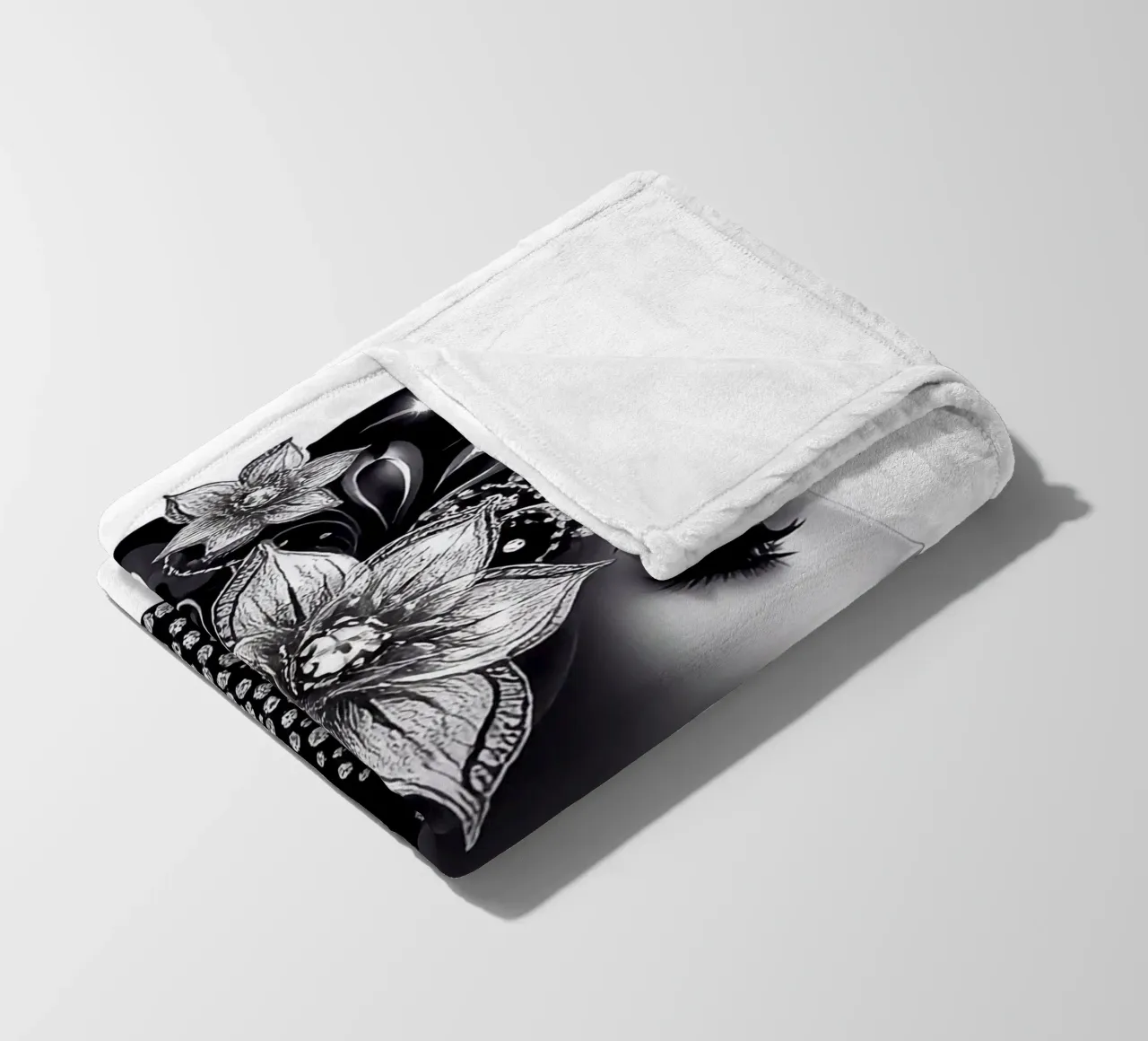 Illustrazione di una donna con un copricapo di fiori coperta in pile da BenCoStyle