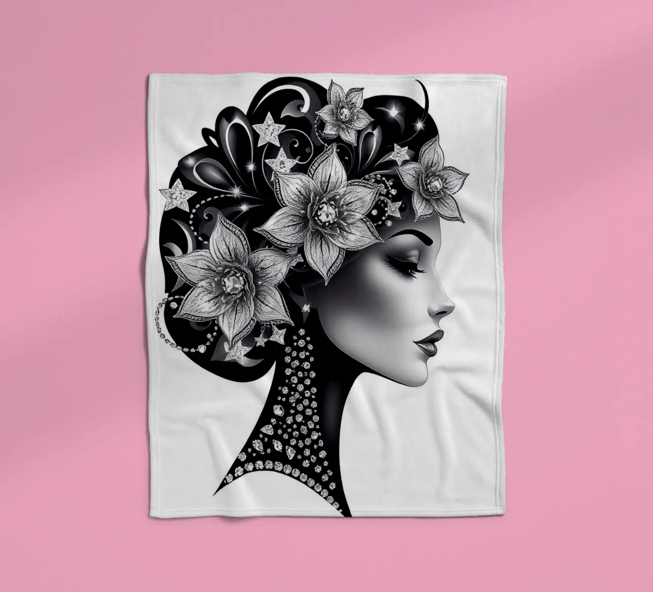 Illustrazione di una donna con un copricapo di fiori coperta in pile da BenCoStyle