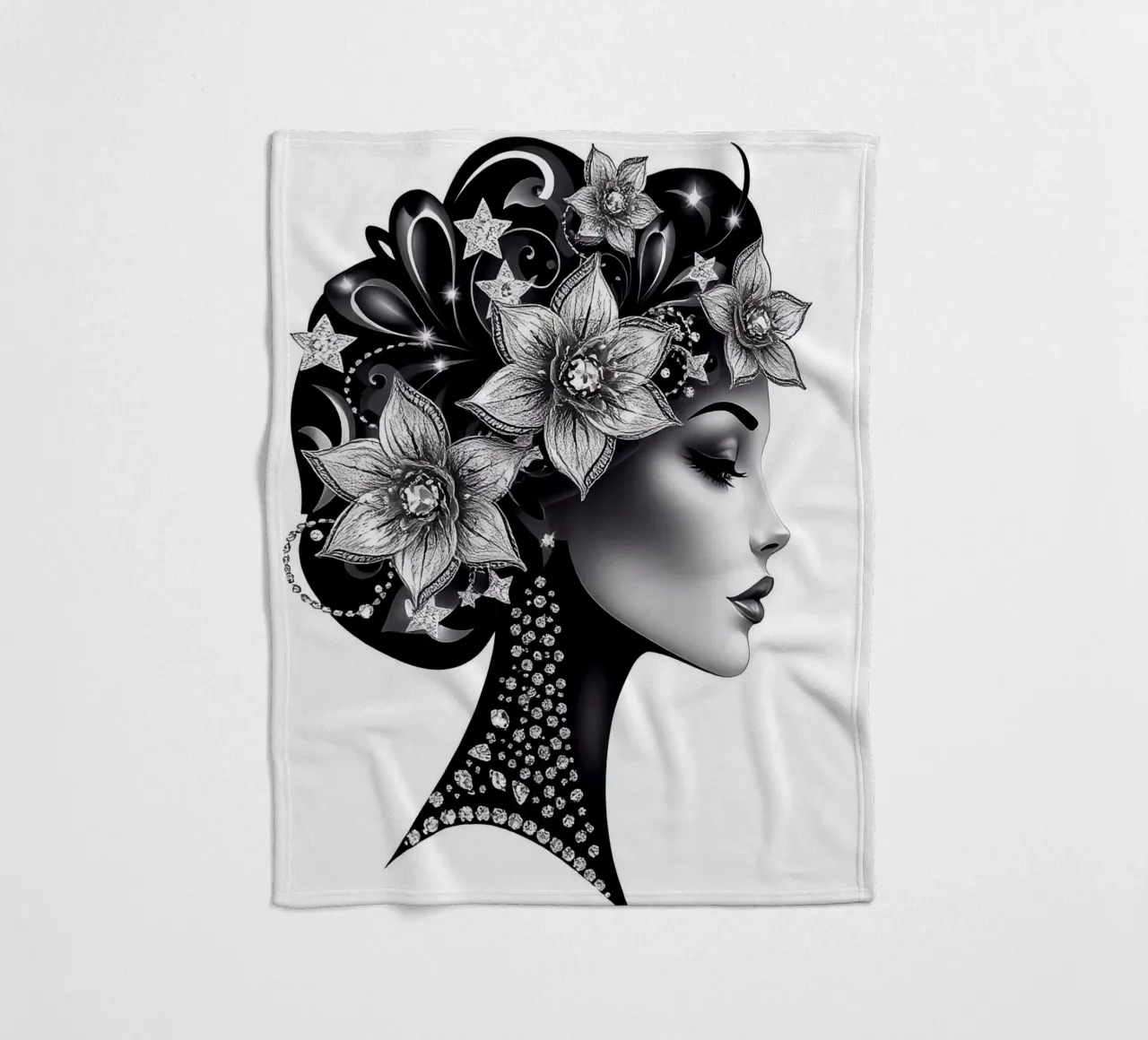 Illustrazione di una donna con un copricapo di fiori coperta in pile da BenCoStyle