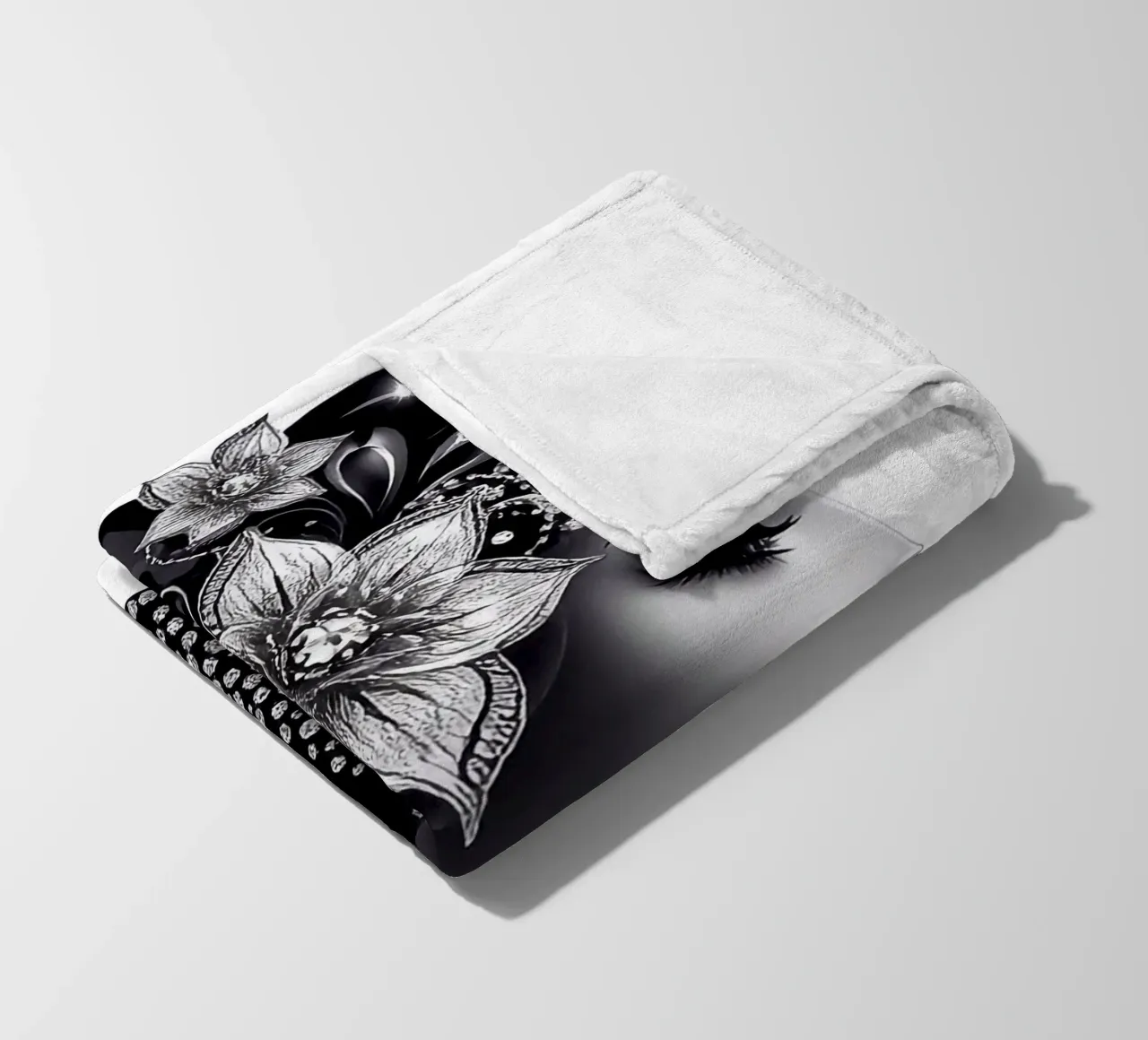 Illustrazione di una donna con un copricapo di fiori coperta in pile da BenCoStyle