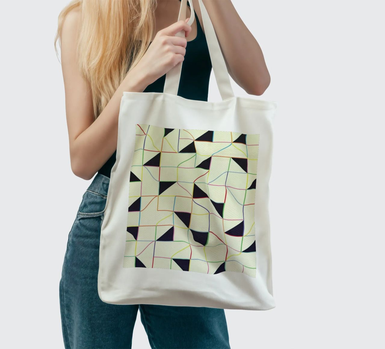 Triangles and Squares II borsa in juta da Metron