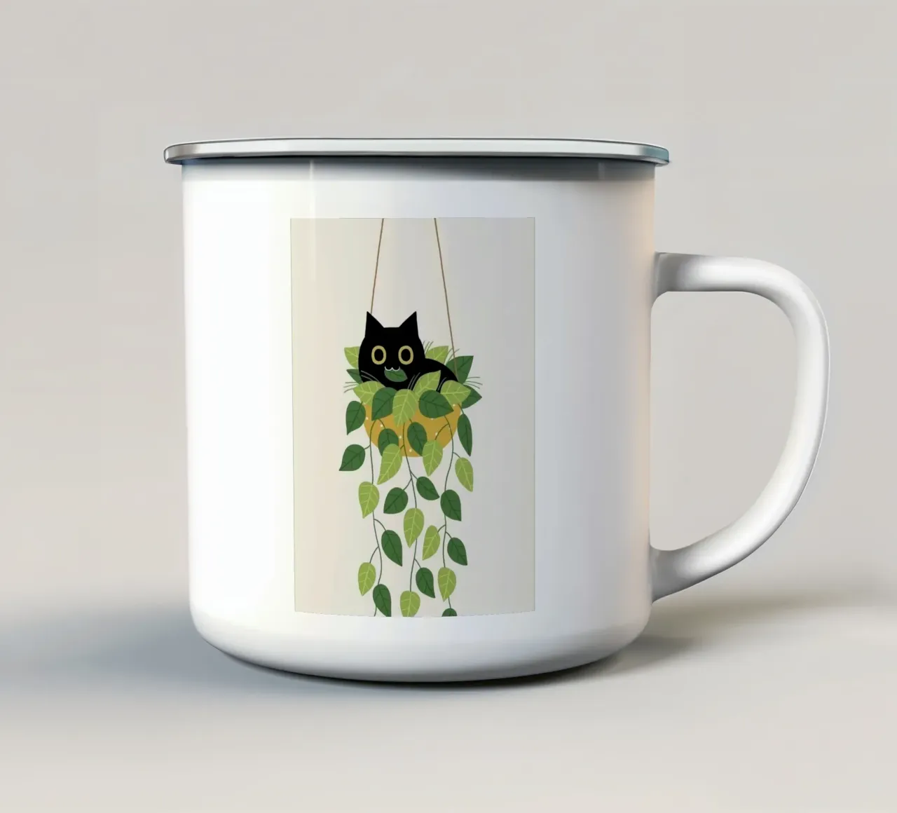 black cat lie on vase tazza in smalto da Fesi