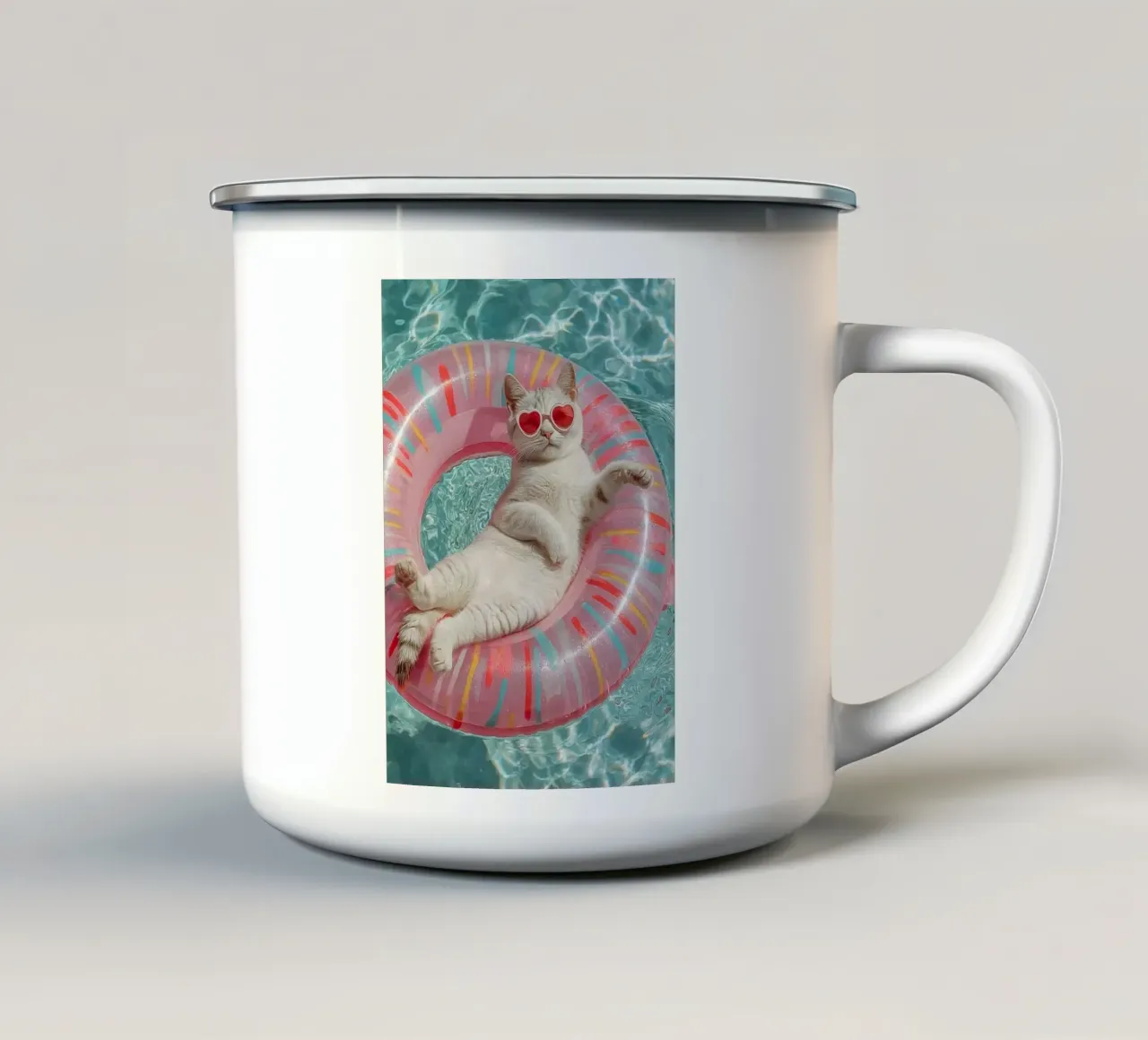 chill cat with heart glasses tazza in smalto da Fesi
