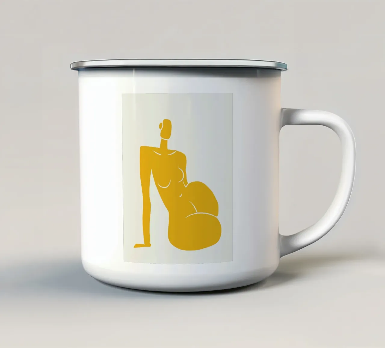 Seduta nuda in giallo x tazza in smalto da Little Dean