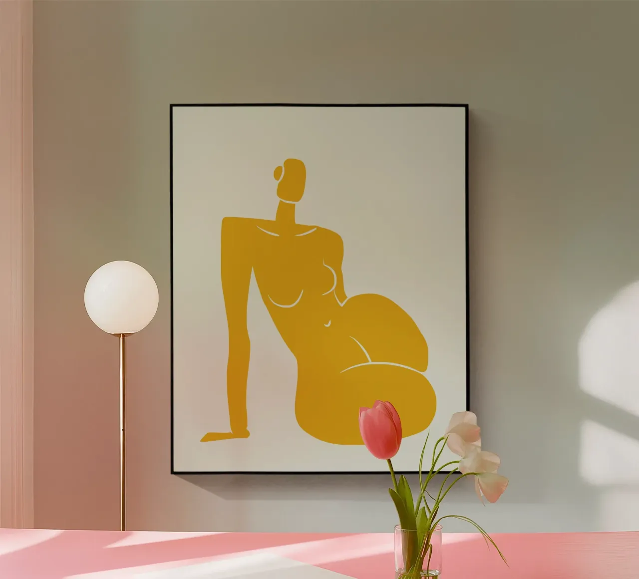 Seduta nuda in giallo x plexiglass da Little Dean