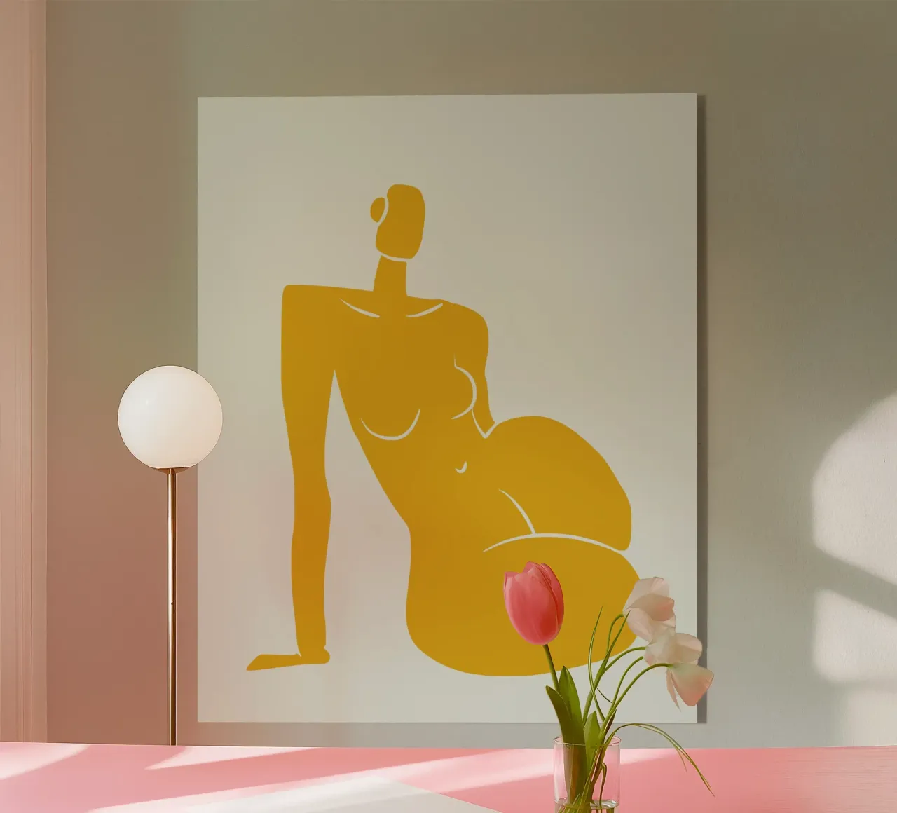 Seduta nuda in giallo x plexiglass da Little Dean