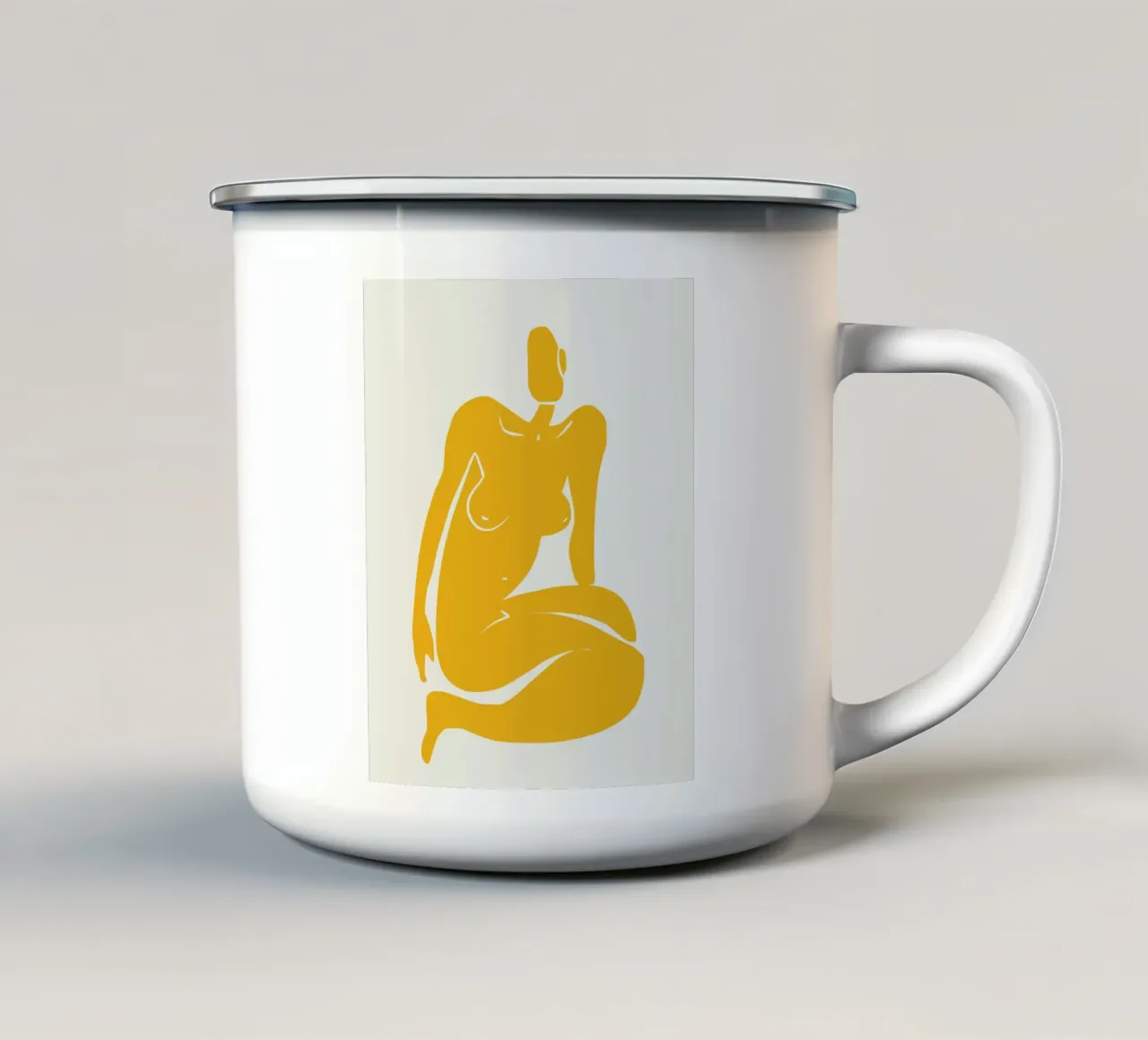 Nudo seduto in giallo x plus tazza in smalto da Little Dean