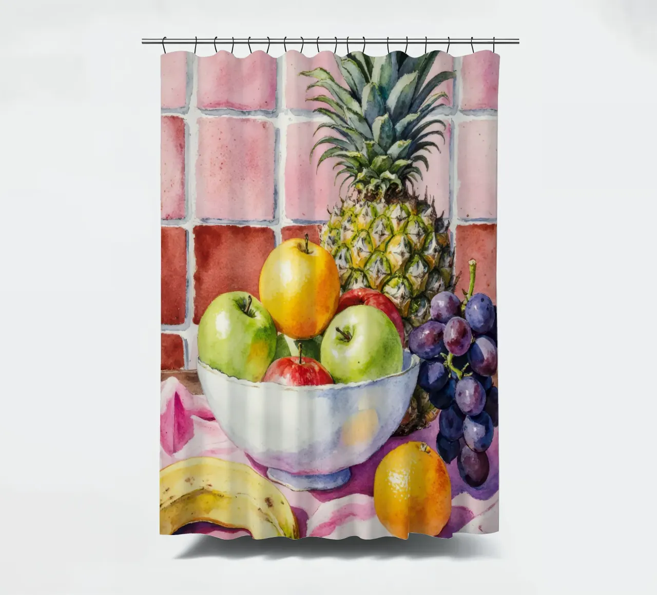 Ananas, mele, uva e agrumi tenda da doccia da Attaboy Dsgn