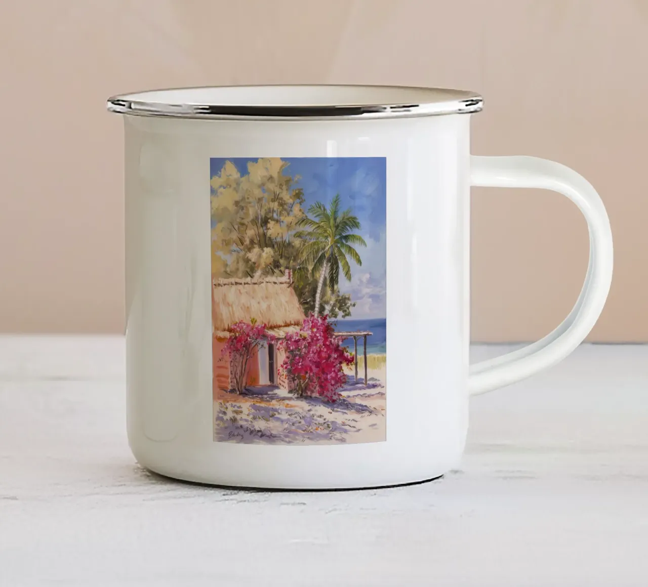 Sogni di bouganville in riva al mare tazza in smalto da Angkasa Mist