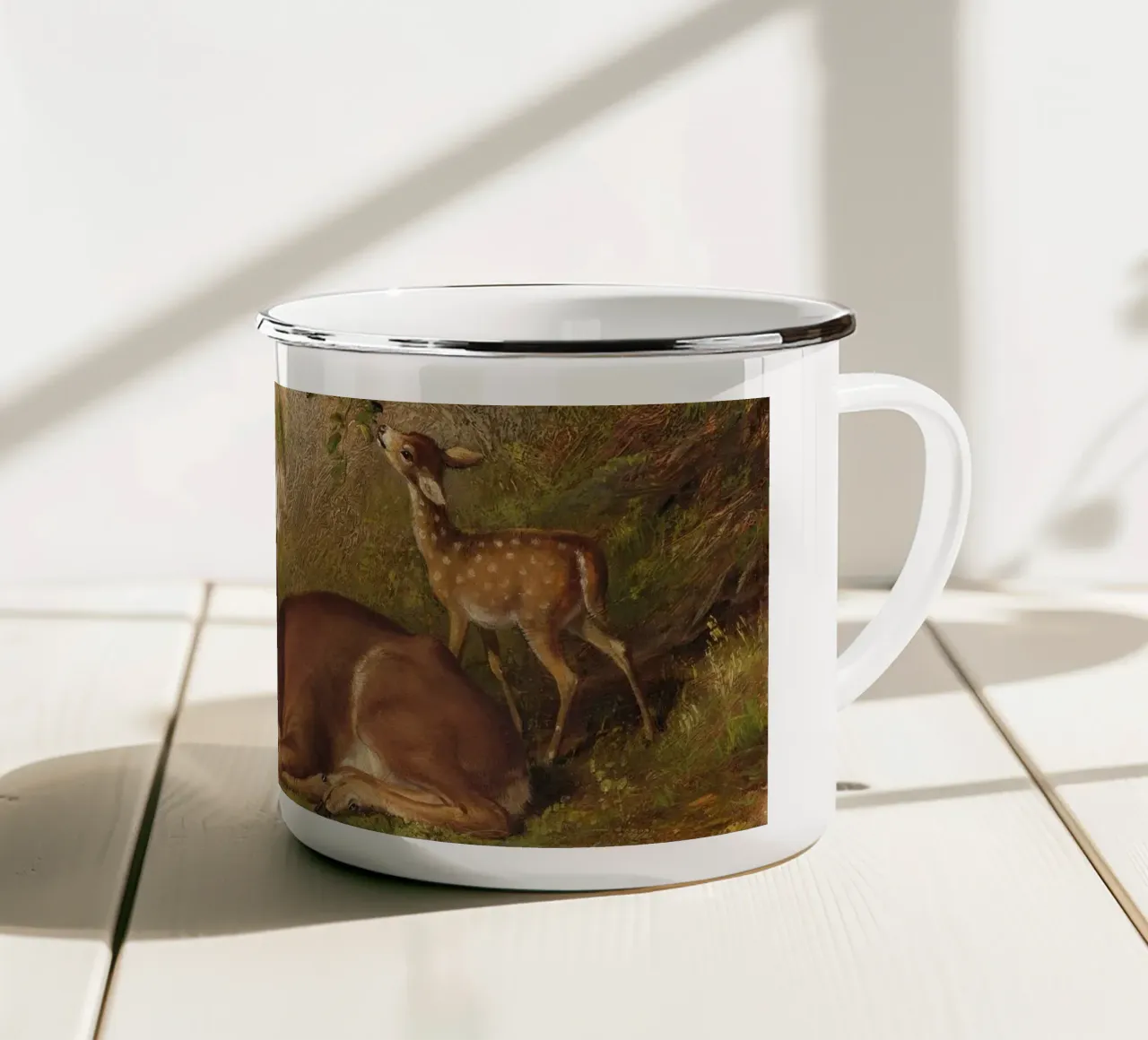 Doe and Two Fawns tazza in smalto da apoloprints