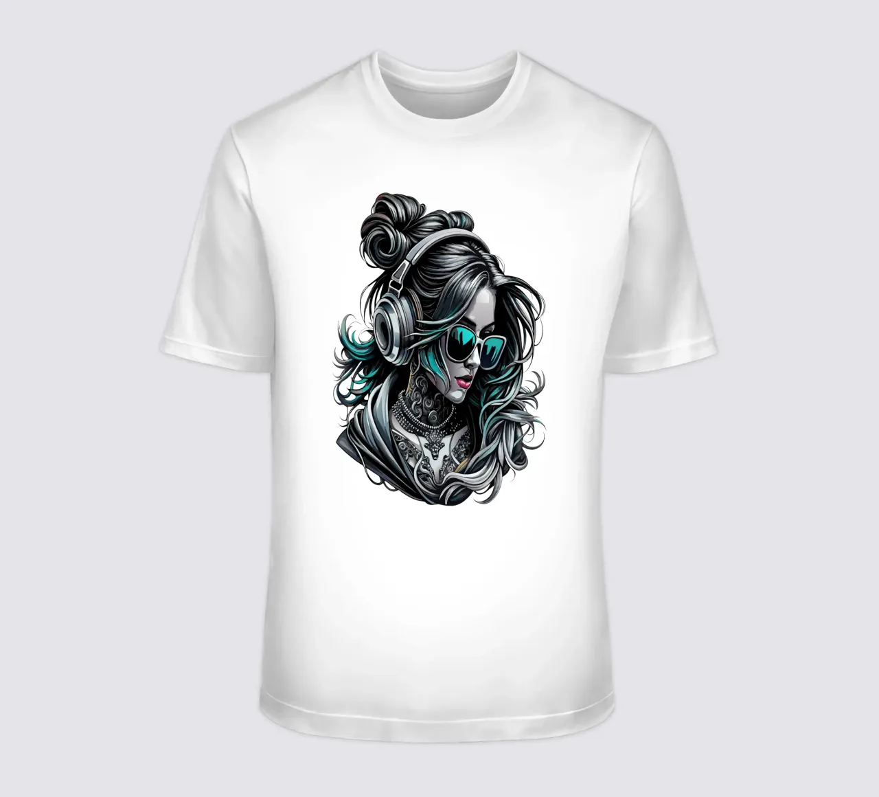 Ragazza cool con cuffie e chignon disordinato t-shirt da mum tees