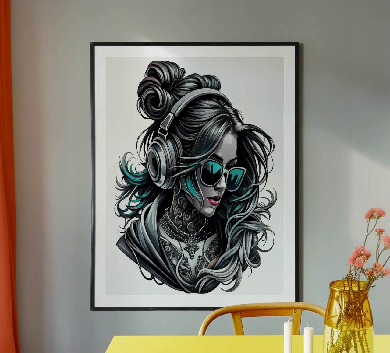 Ragazza cool con cuffie e chignon disordinato carta hahnemühle da mum tees