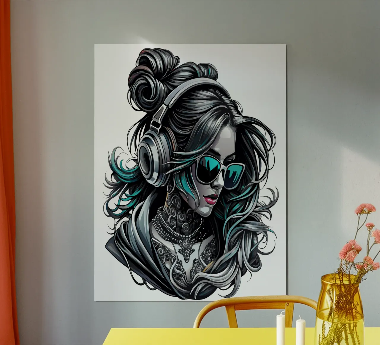 Ragazza cool con cuffie e chignon disordinato carta hahnemühle da mum tees