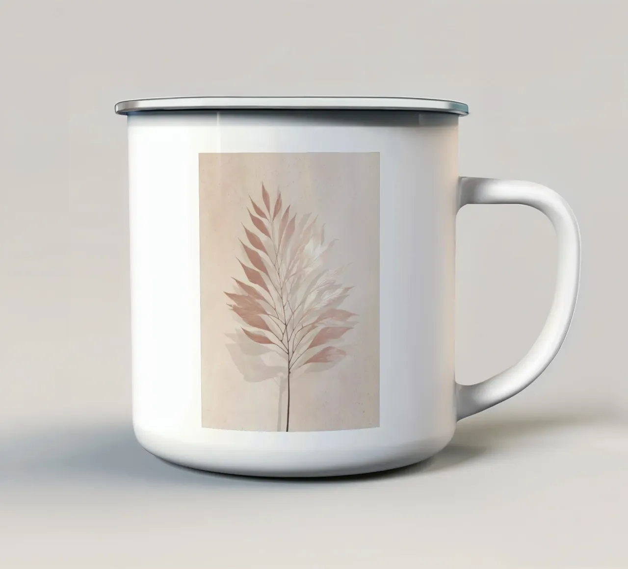 Arte da parete minimalista con foglie botaniche in rosa tenue tazza in smalto da Artbyvo