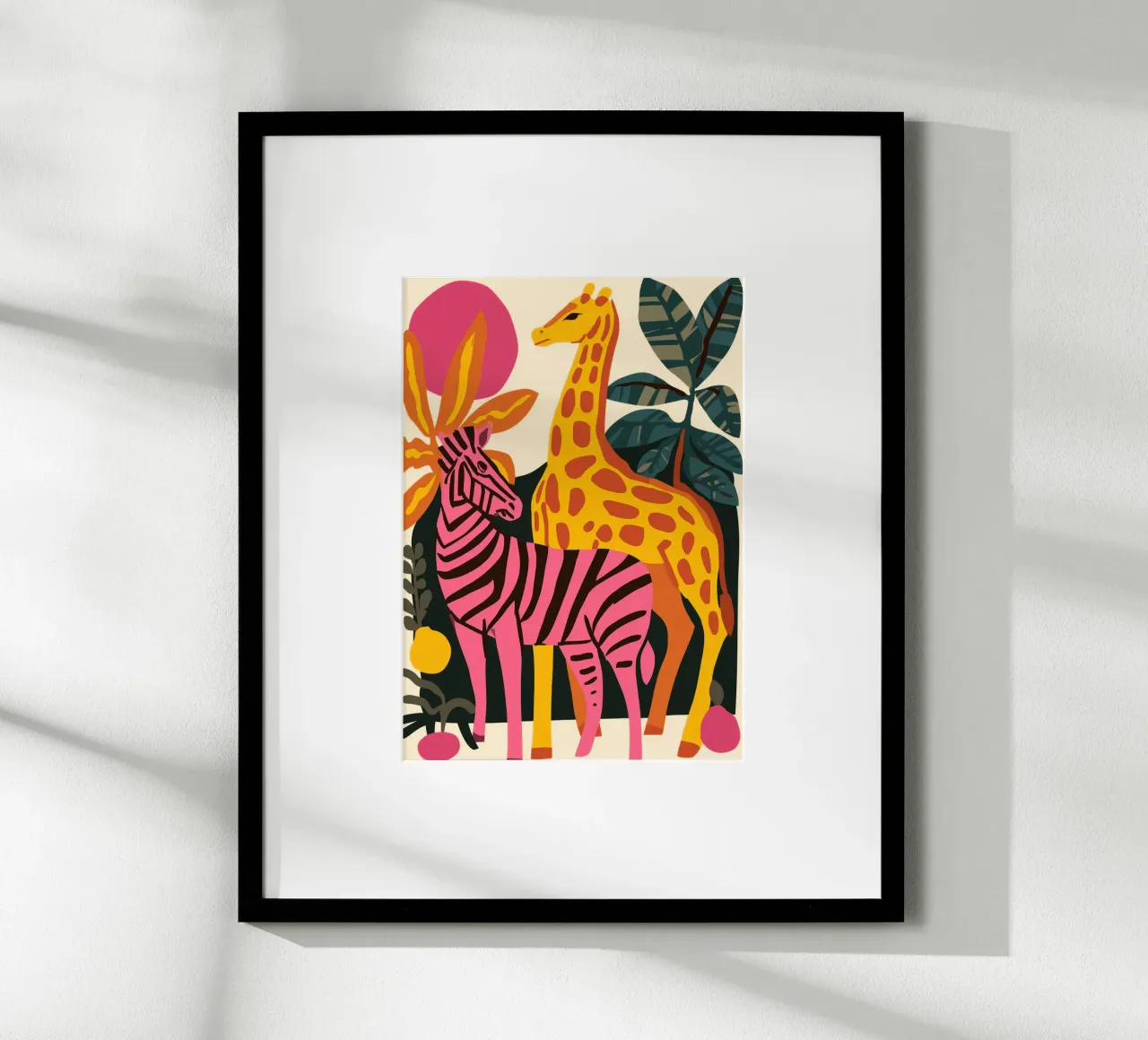 Zebra rosa e Giraffa Giungla Pop Art carta hahnemühle da dawnthesea