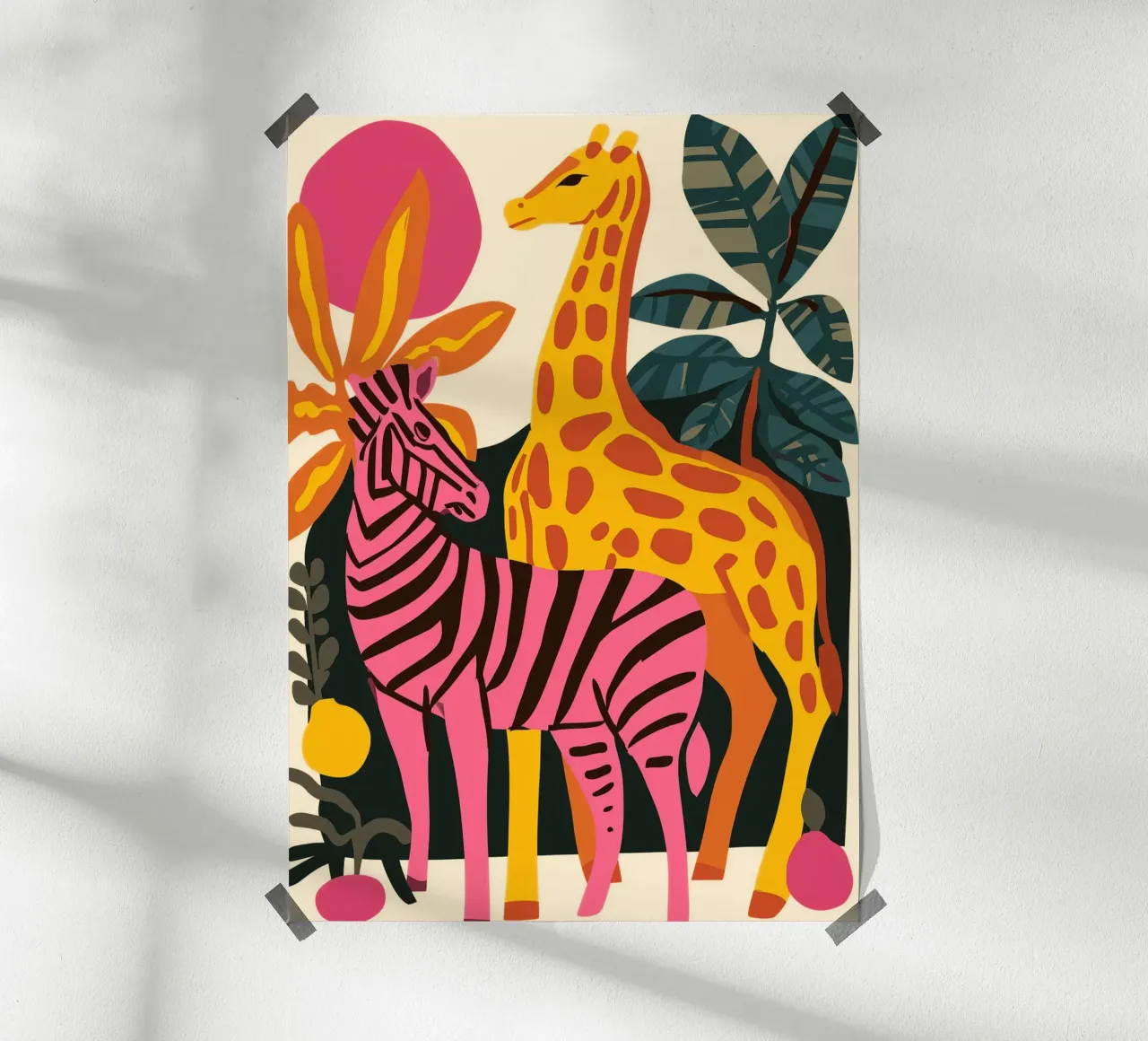 Zebra rosa e Giraffa Giungla Pop Art carta hahnemühle da dawnthesea
