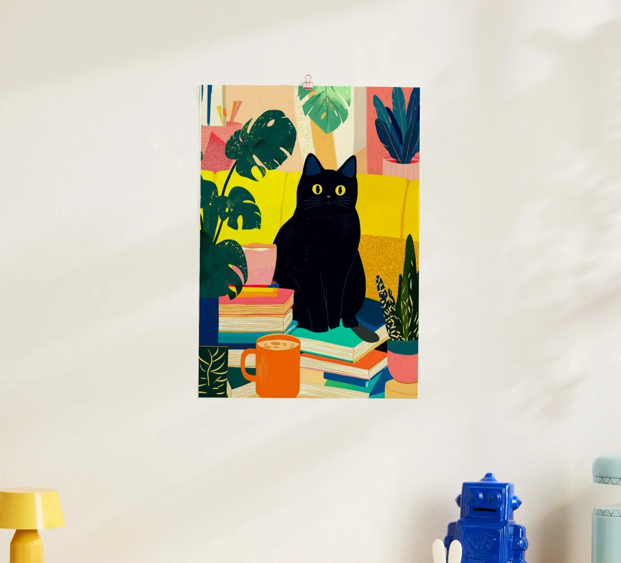 Black Cat on Bookshelf Bohemian Art hahnemühle by dawnthesea