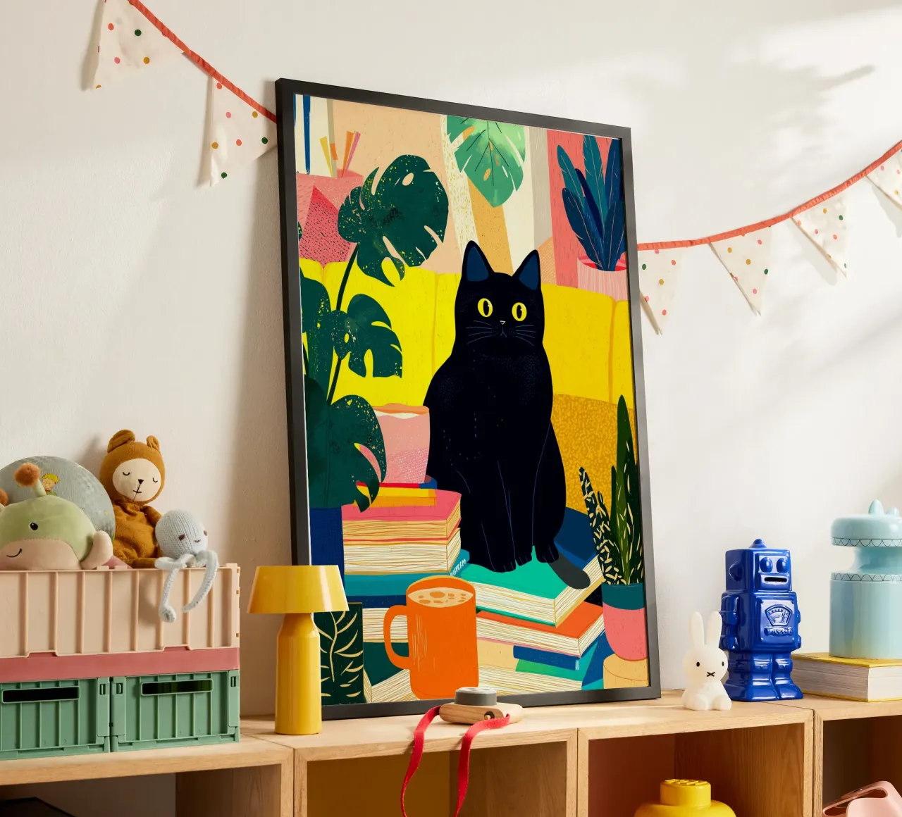 Black Cat on Bookshelf Bohemian Art hahnemühle by dawnthesea