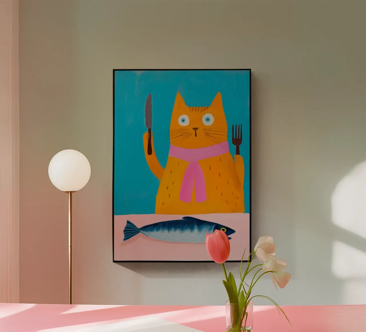 Gatto affamato cena a base di pesce Pop Art plexiglass da dawnthesea
