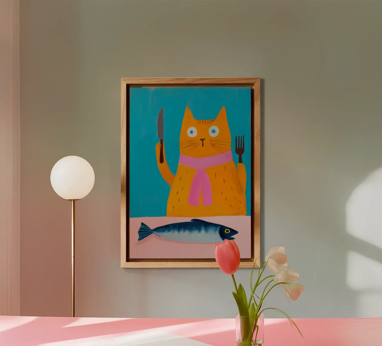 Gatto affamato cena a base di pesce Pop Art alluminio dibond da dawnthesea