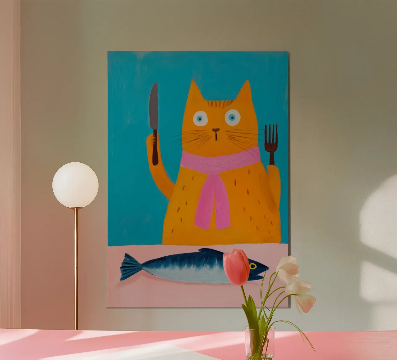 Gatto affamato cena a base di pesce Pop Art alluminio dibond da dawnthesea