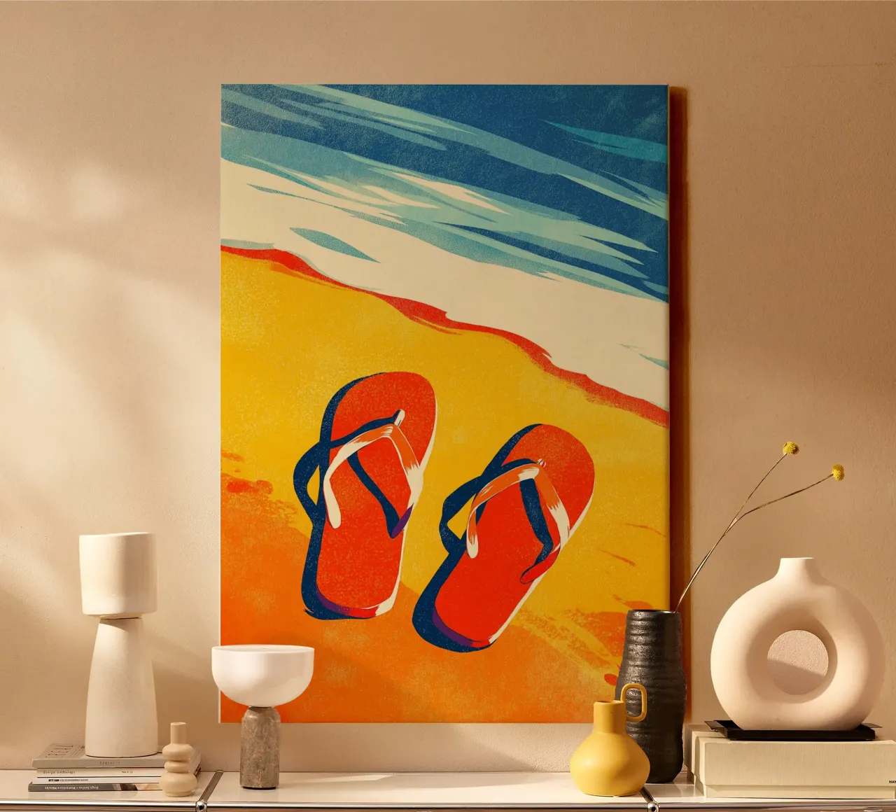 Retro Summer Flip Flops Beach Vibes Pop Art canvas by dawnthesea