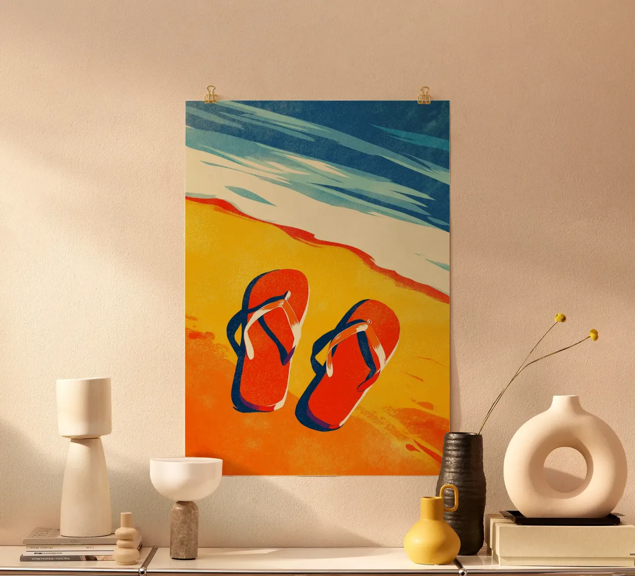 Retro Summer Flip Flops Beach Vibes Pop Art Hahnemühle von dawnthesea