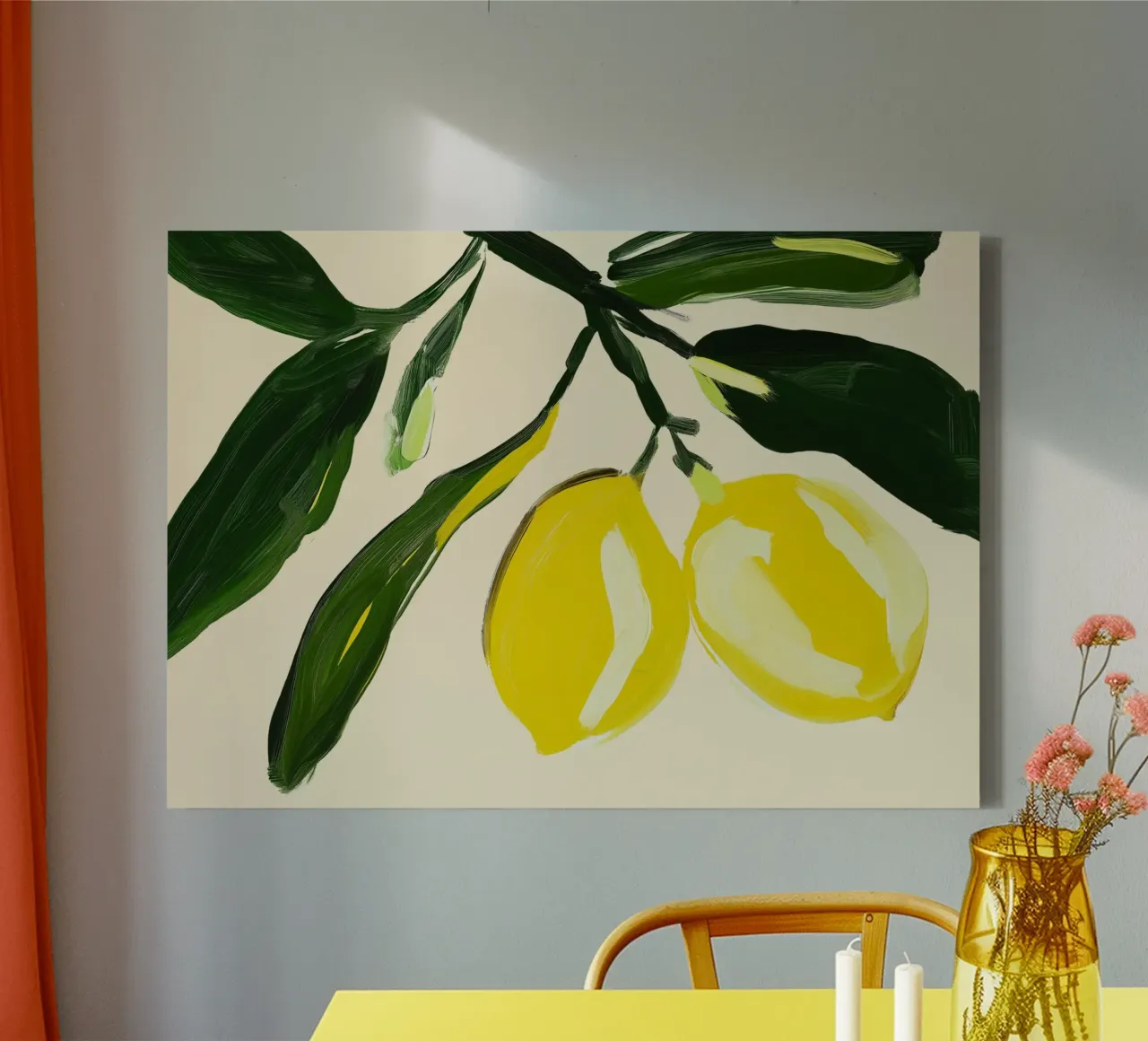 Modern Lemon Tree Branch Abstract Painting canvas by dawnthesea