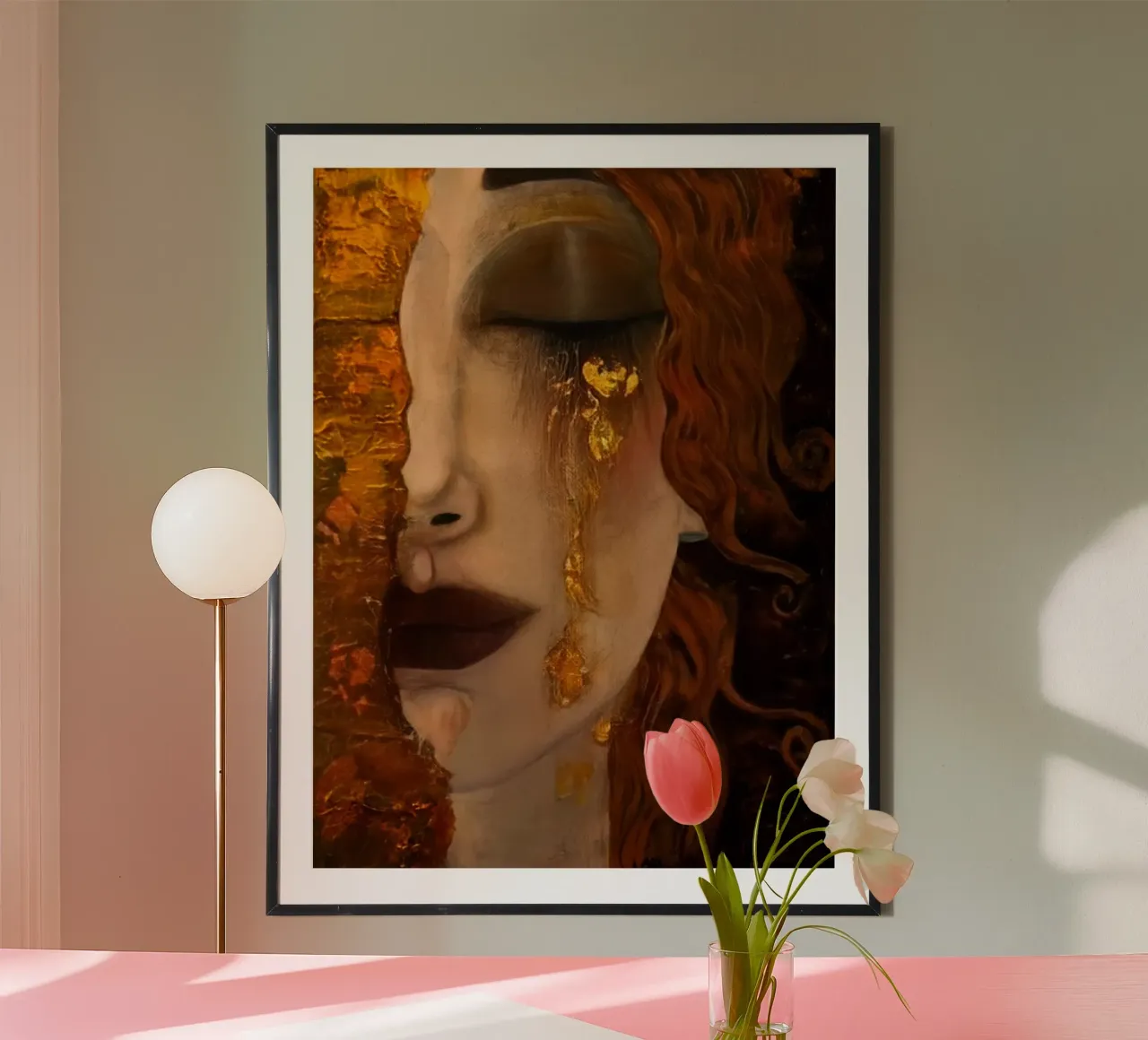 Gustav Klimt - Lacrime d'oro poster con telaio in plastica da Timeless Artworks