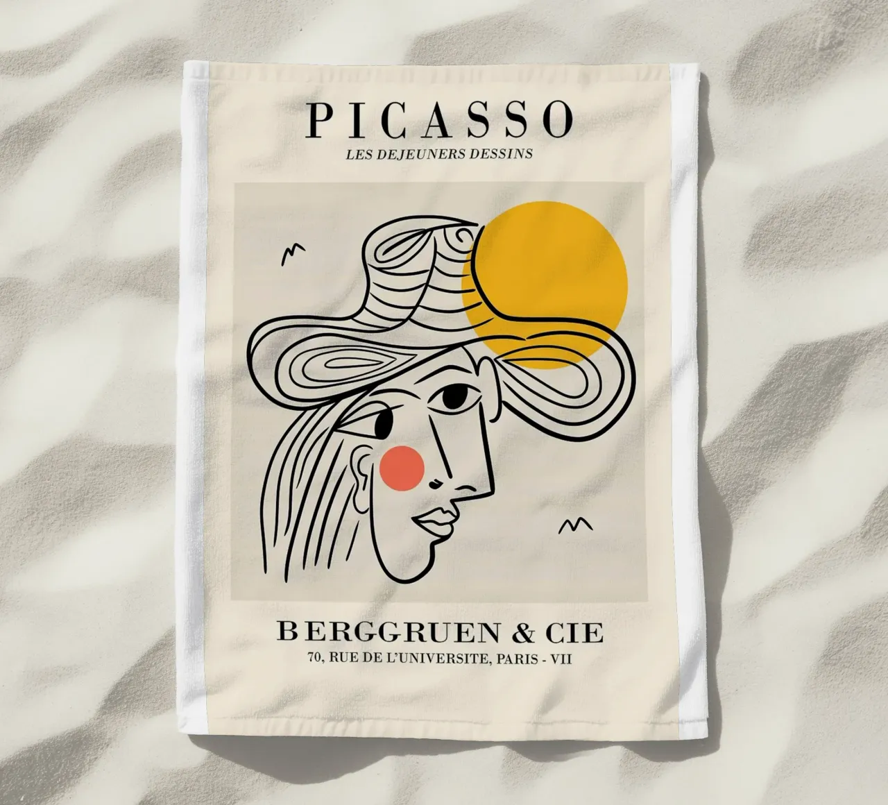 schizzo di un volto di donna con cappello picasso telo mare da eternal nino