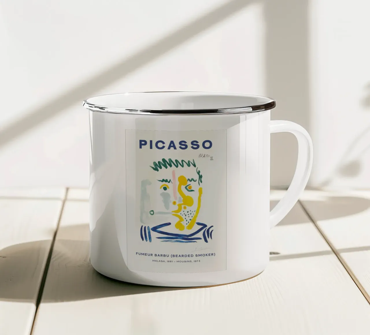 Picasso faccia da uomo fumatore tazza in smalto da eternal nino