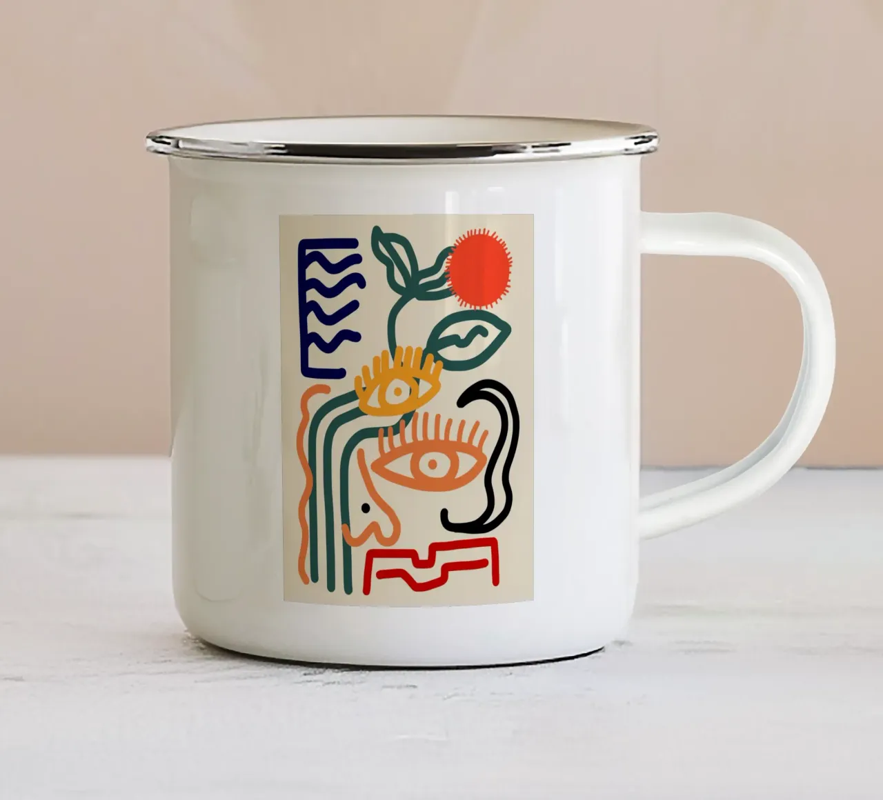 Line art massimalista tazza in smalto da Little Dean