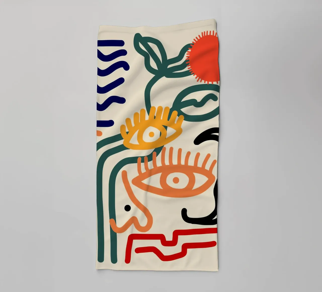 Maximalist line art towel by Little Dean