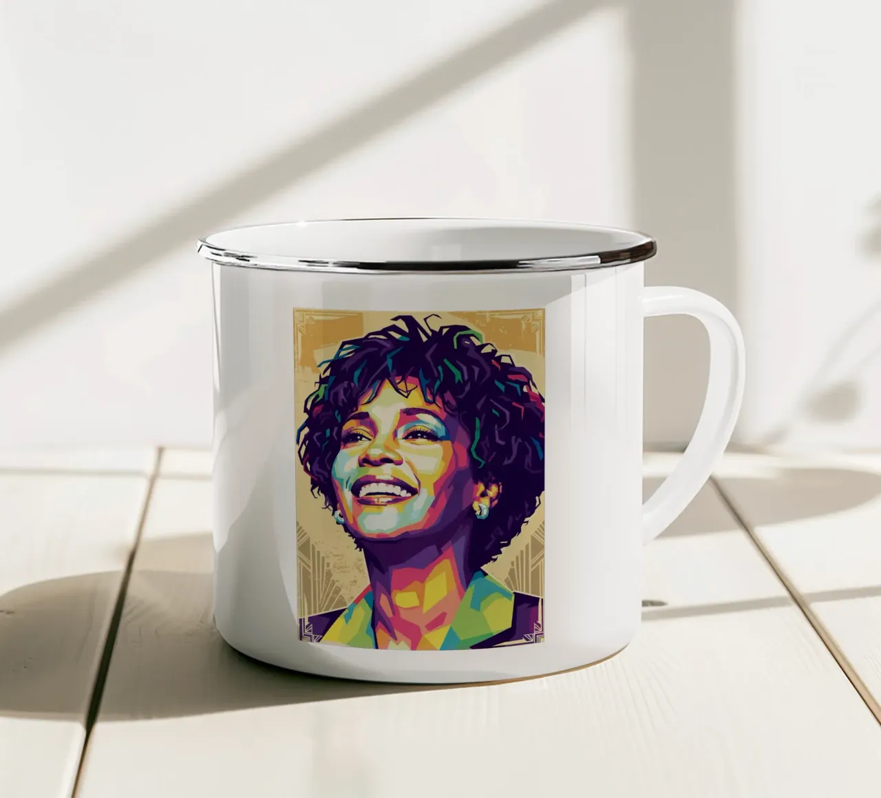 Il sorriso di Whitney Houston tazza in smalto da Hantamrata