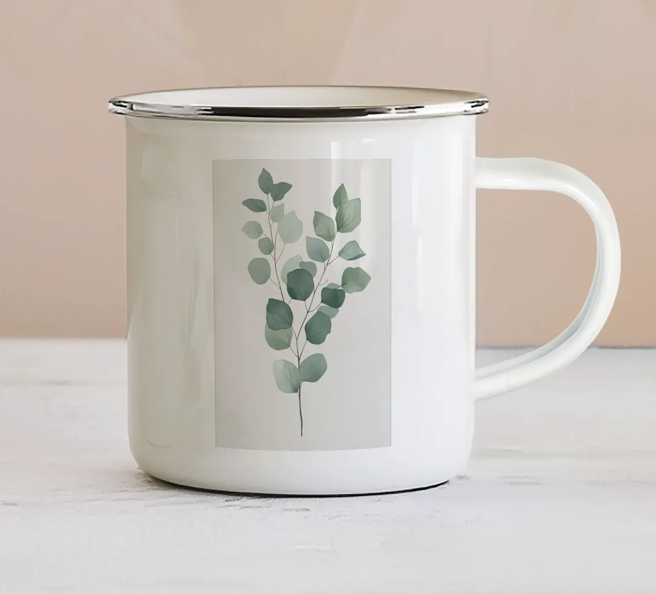 Ramo di eucalipto minimalista tazza in smalto da Botanical Gallery