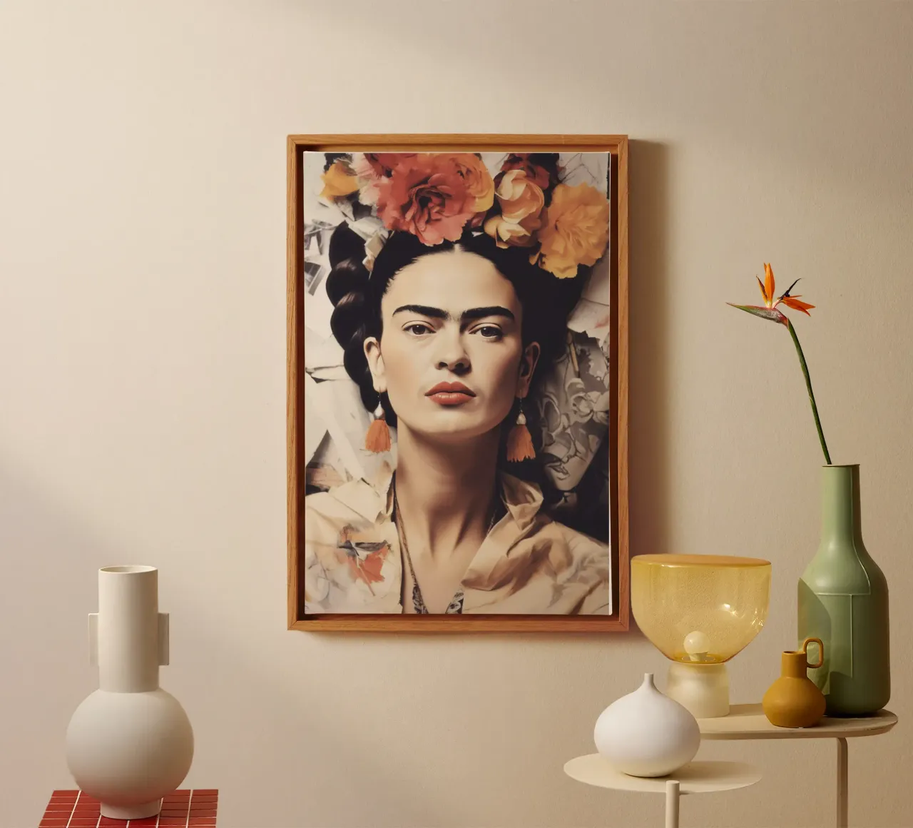 Frida Boho in stile pastello tela con Cornice a cassetta da Carinaprint