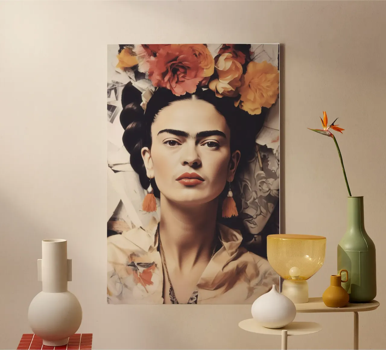 Frida Boho in stile pastello tela con Cornice a cassetta da Carinaprint