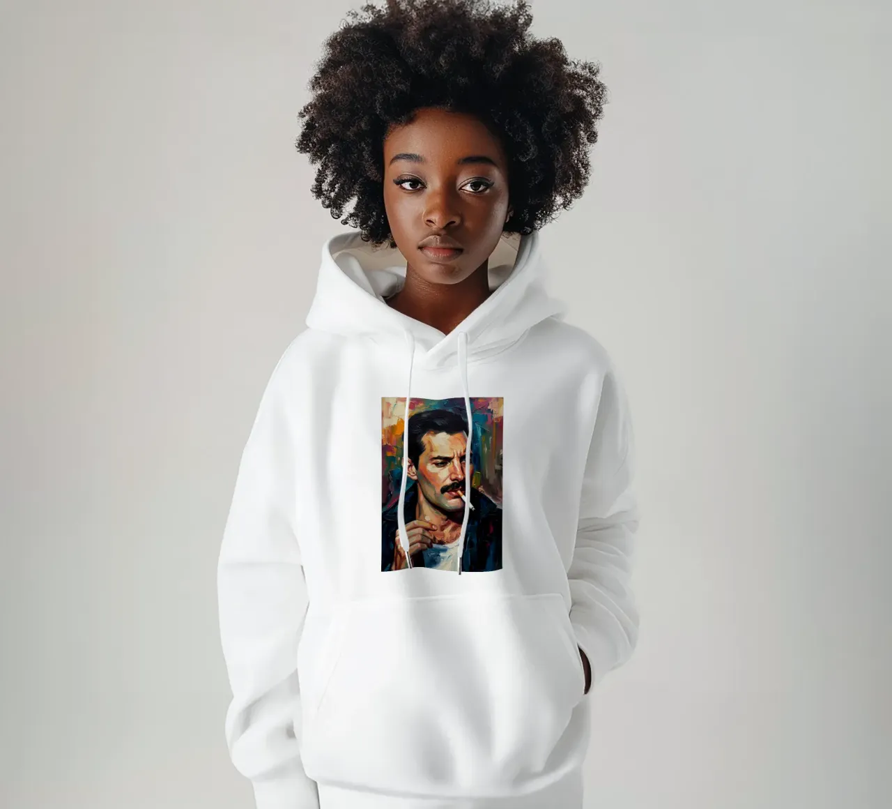 Freddie Mercury che fuma felpa con cappuccio da Lembayung art
