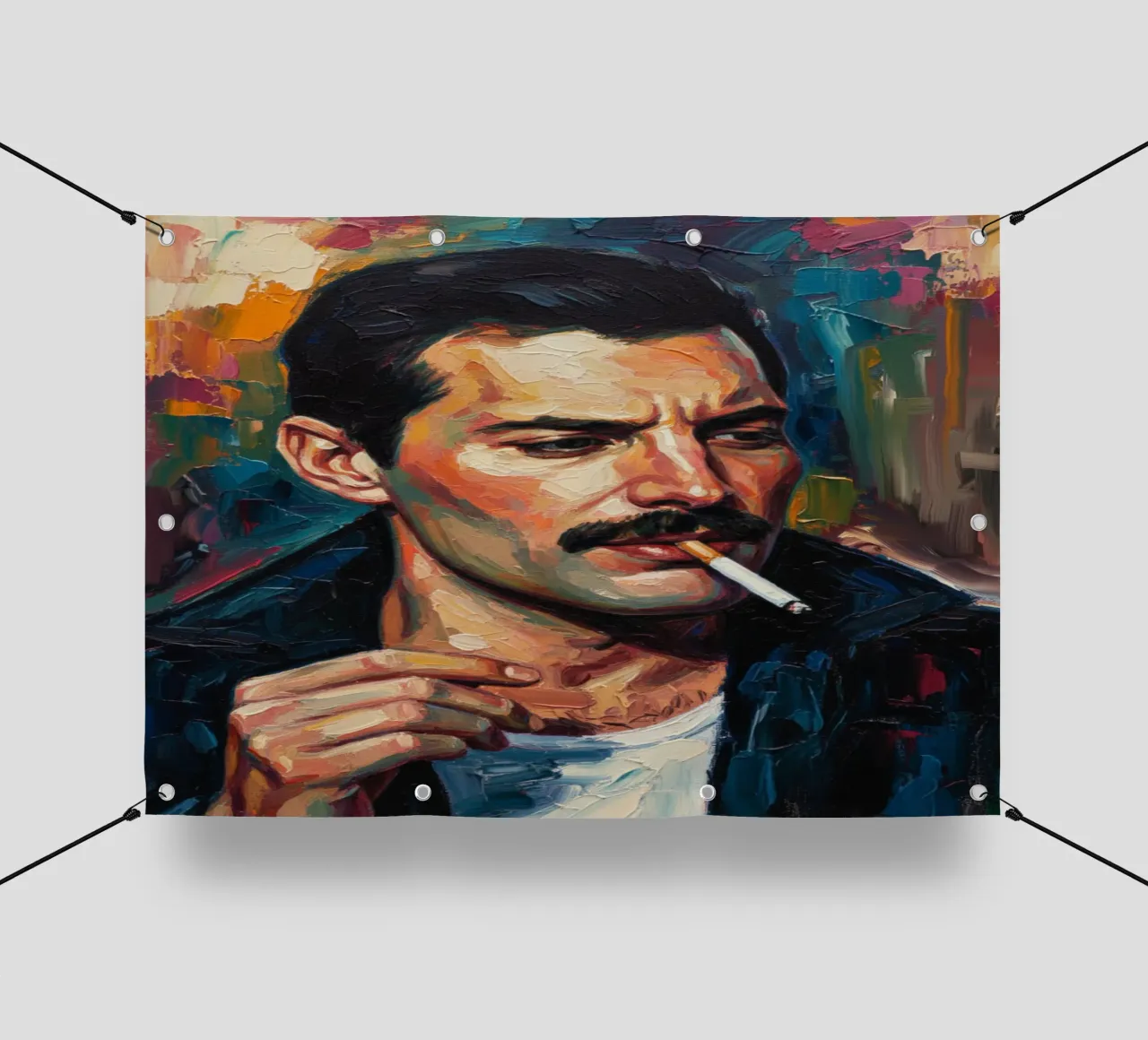 Freddie Mercury che fuma telo in pvc da Lembayung art