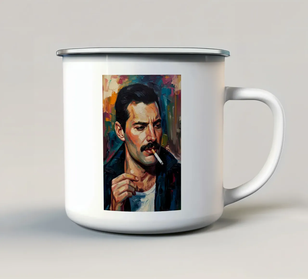 Freddie Mercury che fuma tazza in smalto da Lembayung art